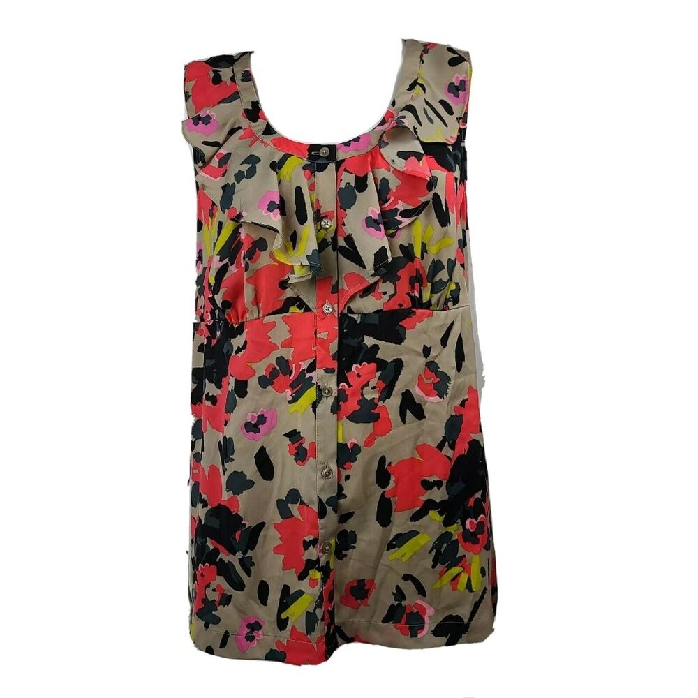 Lane Bryant Top Womens Plus Size 14 Tan Pink Black Sleeveless Button Front‎ NWT